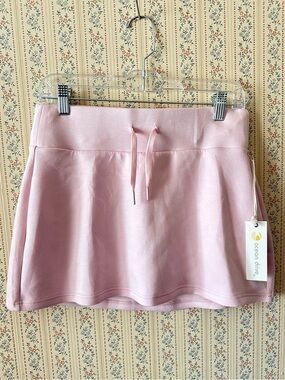 Ocean Drive Hibiscus Pink Drawstring Skater Mini Skirt Cloud Fleece Large NWT